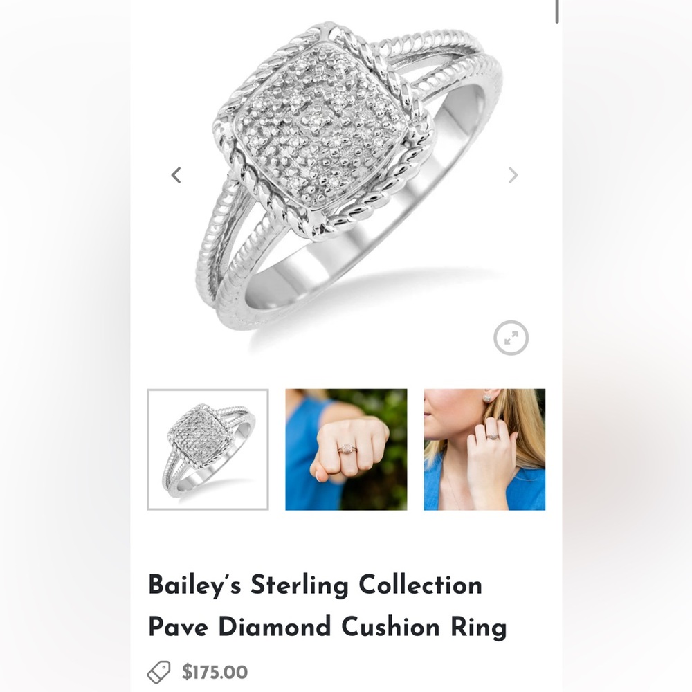 Bailey’s Sterling Collection Pave Diamond Cushion Ring